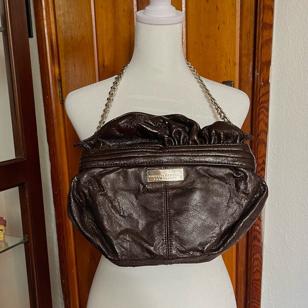 Brown Faux Leather Silver Chain Shoulder Purse Clutch